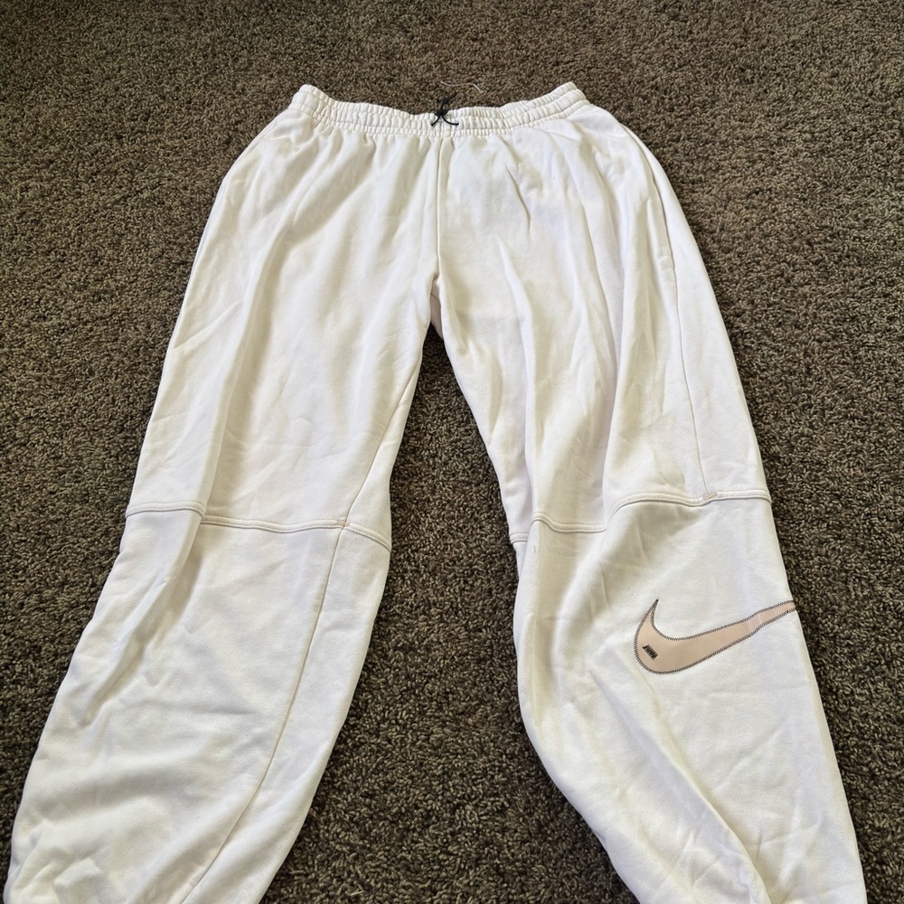 Nike Kids Cream/White Jogger Sweatpants with Beige Swoosh